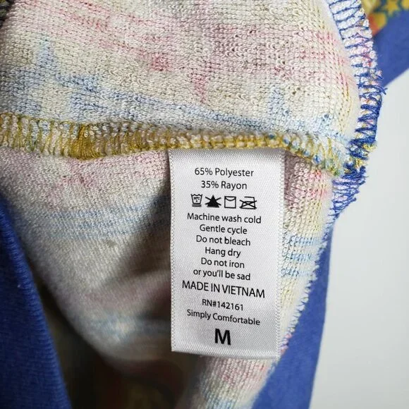 Retro Stripe Star Print Terry‎ Jane Top M Yellow Red Blue Short Sleeve - Picture 5 of 5